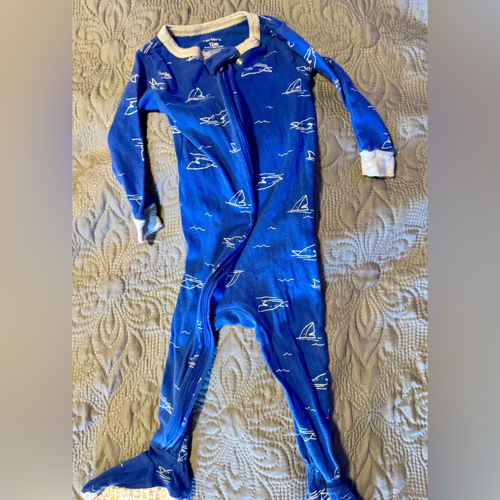 Carter’s shark zipper onesie footie 12M